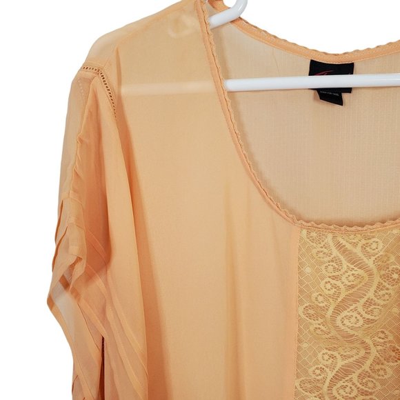 Torrid Size 2 2X Shirt Blouse Semi Sheer Lace Accent Chiffon Flutter Orange - Picture 5 of 10